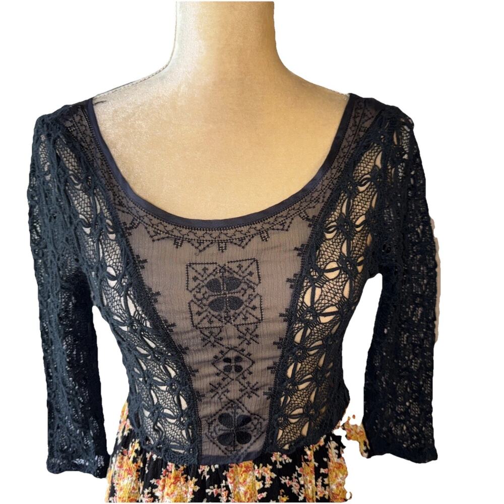 Free People Lonesome Dove High Low Black Floral Dress Size 6 - Picture 3 of 12